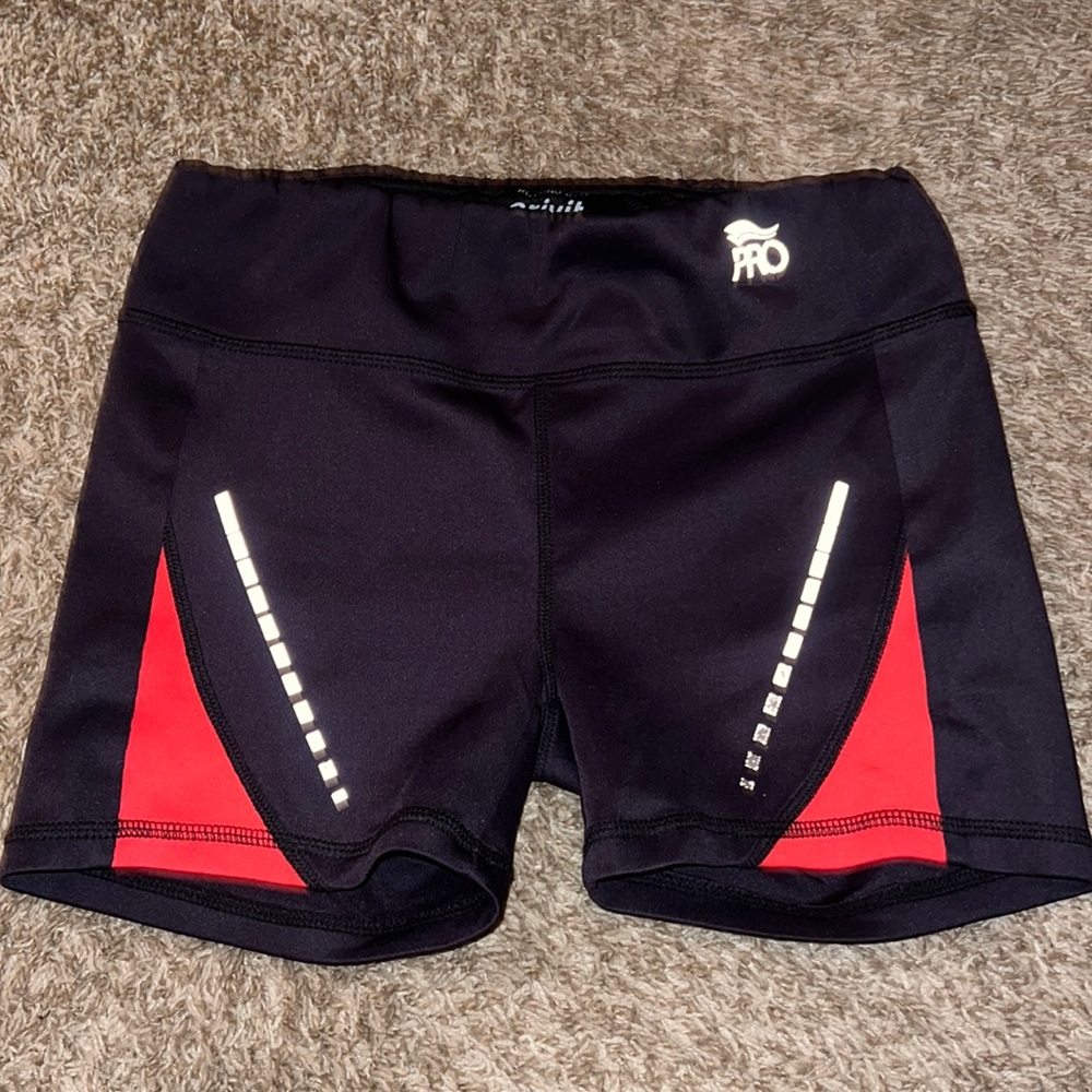 Crivit Pro | NWT black red orange running spandex shorts sz S